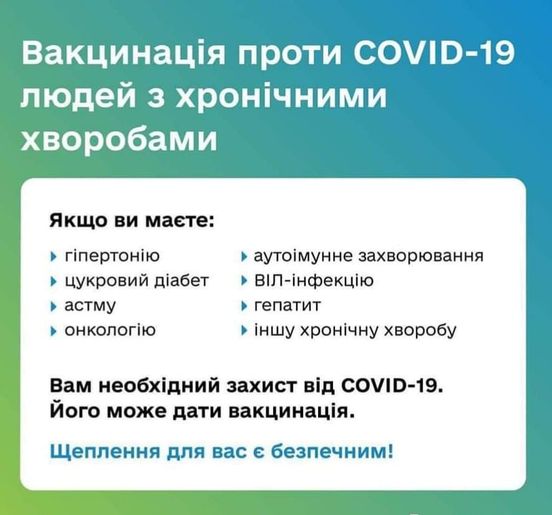 Вакцинація проти COVID-19 людей з хронічними хворобами