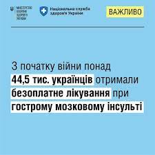 З початку війни понад 44,5 тис. українців отримали безоплатне лікування при гострому мозковому інсульті