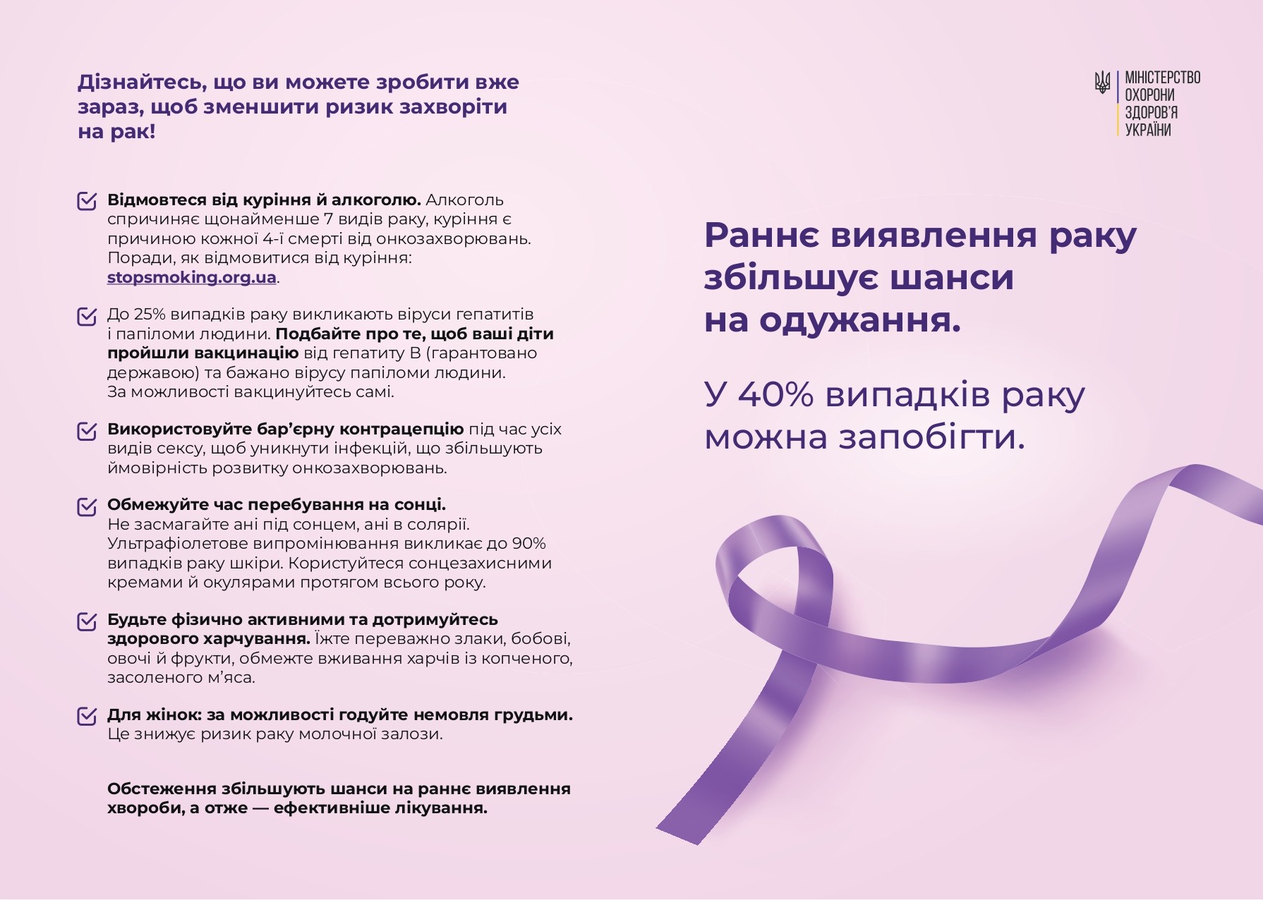 Раннє виявлення раку збільшує шанси на одужання