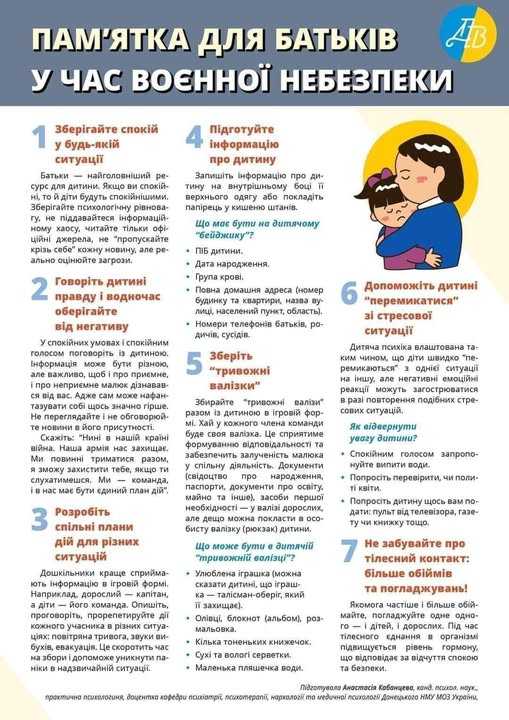 Пам'ятка для батьків у час воєнної небезпеки