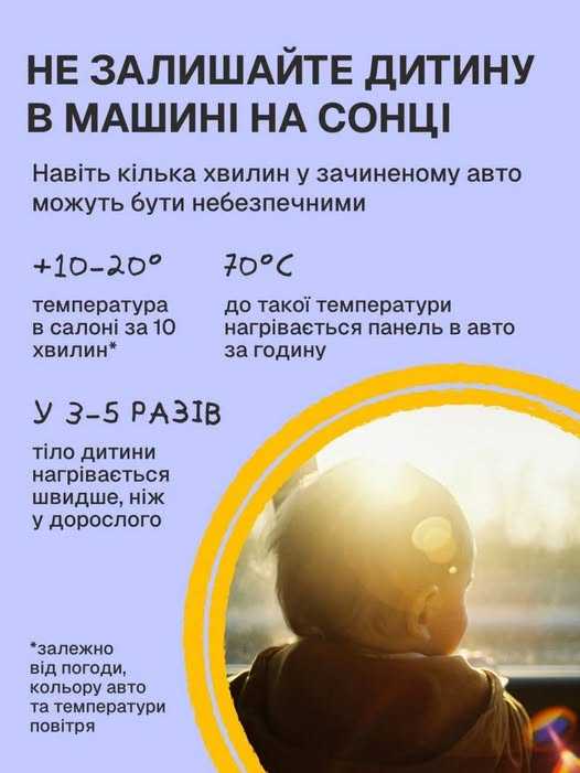 Не залишайте дитину в машині на сонці